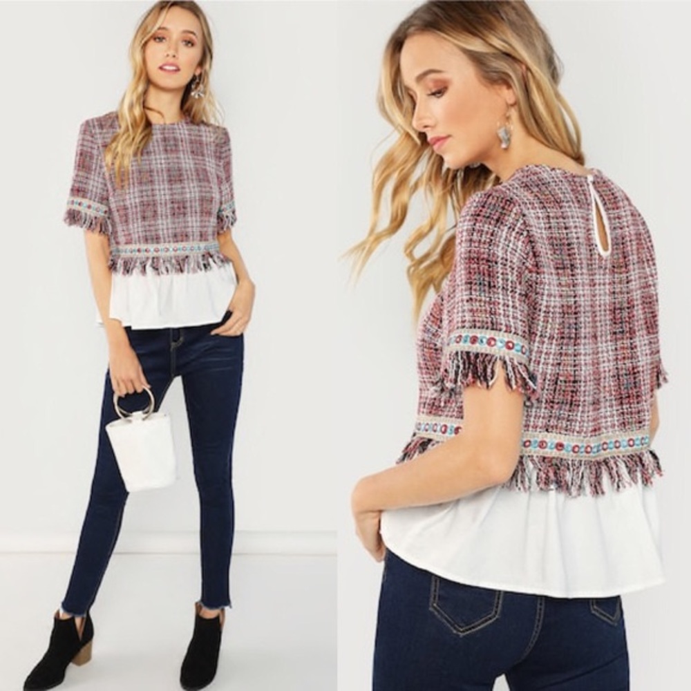 Shein Keyhole Tweed Top